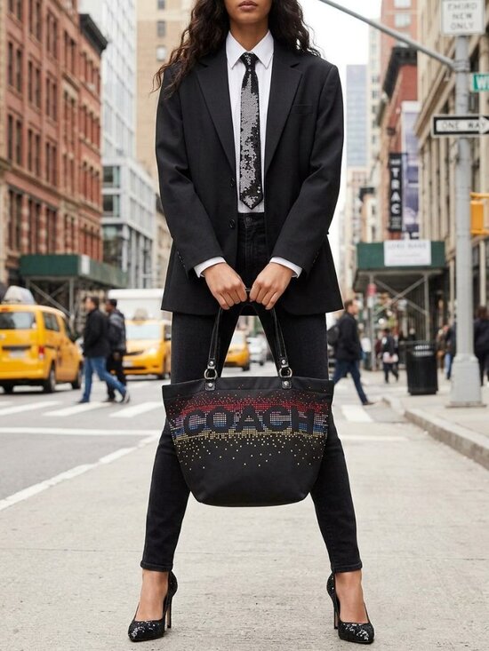 Coach Handbags - COACH Special Edition Holiday Tote Black Satin-Multicolored Rhinestones